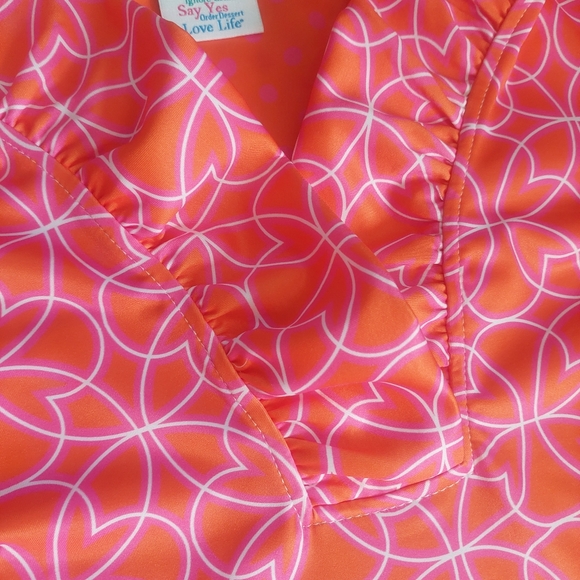 Gretchen Scott Ruffneck Dress Orange Pink Size Medium - Picture 3 of 8